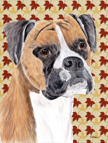 15 x 15 In. Boxer Fall Leaves Portrait Flag, Garden Size