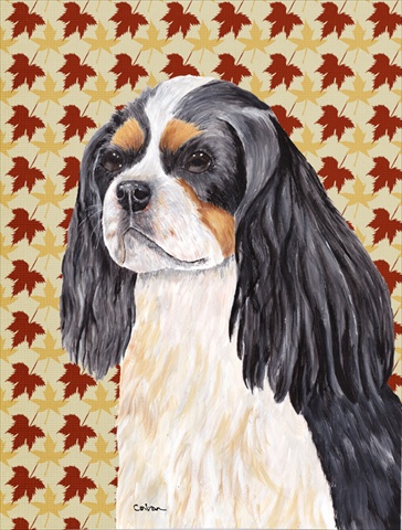 15 x 15 In. Cavalier Spaniel Fall Leaves Portrait Flag, Garden Size