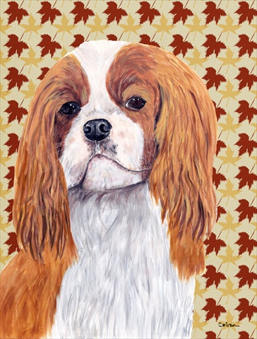 Cavalier Spaniel Fall Leaves Portrait Flag Canvas - 40 x 40 In. - House Size
