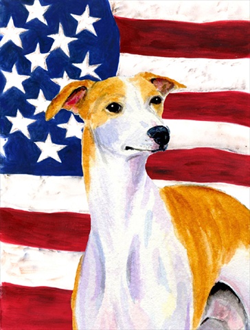 Picture of Carolines Treasures SS4246CHF 28 x 40 In. Usa American Flag With Whippet Flag Canvas- House Size