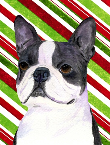 Picture of Carolines Treasures SS4585CHF 28 x 40 In. Boston Terrier Candy Cane Holiday Christmas Flag Canvas- House Size
