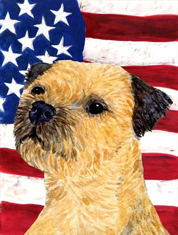 Picture of Carolines Treasures SS4247CHF 28 x 40 In. Usa American Flag With Border Terrier Flag Canvas- House Size