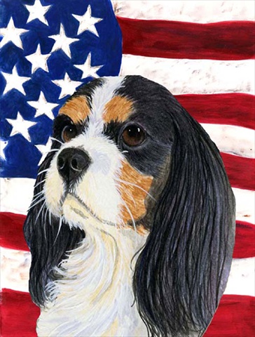 Picture of Carolines Treasures SS4248CHF 28 x 40 In. Usa American Flag With Cavalier Spaniel Flag Canvas- House Size