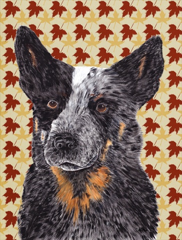 Australian Cattle Dog Fall Leaves Portrait Flag Canvas- House Size