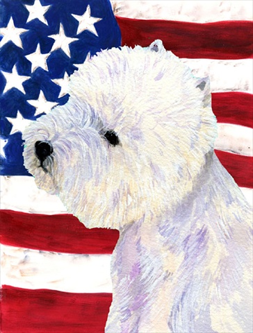 Picture of Carolines Treasures SS4249CHF 28 x 40 In. Usa American Flag With Westie Flag Canvas- House Size