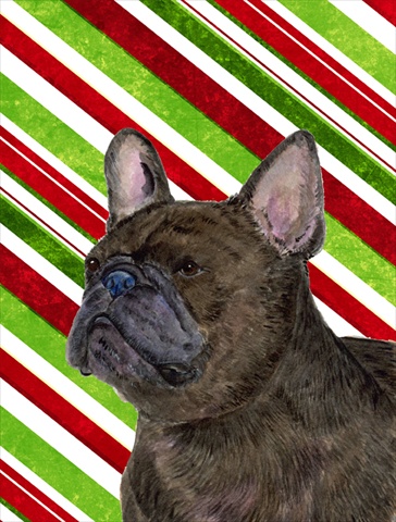 Picture of Carolines Treasures SS4588CHF 28 x 40 In. French Bulldog Candy Cane Holiday Christmas Flag Canvas- House Size