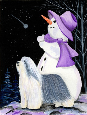 Snowman With Bearded Collie Flag - Garden Size