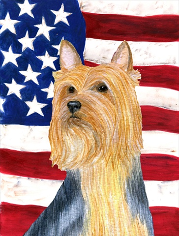 USA American Flag With Silky Terrier Flag Canvas- House Size