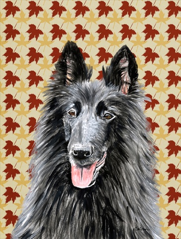 Belgian Sheepdog Fall Leaves Portrait Flag Canvas- House Size