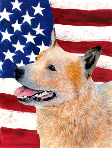 Picture of Carolines Treasures SS4251CHF 28 x 40 In. Usa American Flag With Australian Cattle Dog Flag Canvas- House Size