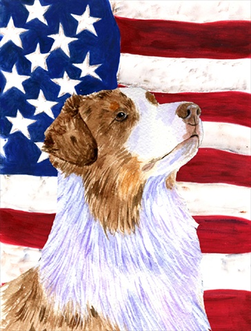 Picture of Carolines Treasures SS4252CHF 28 x 40 In. Usa American Flag With Australian Shepherd Flag Canvas- House Size