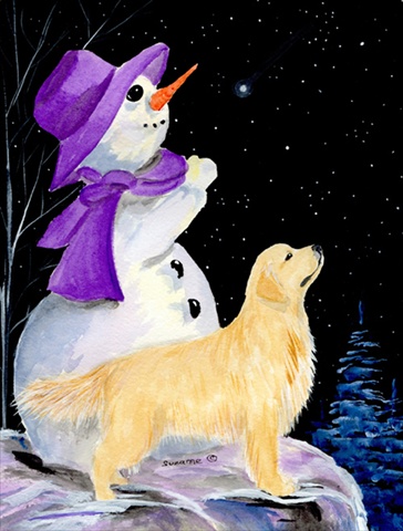 Picture of Carolines Treasures SS8950CHF 28 x 40 In. Snowman With Golden Retriever Flag Canvas- House Size