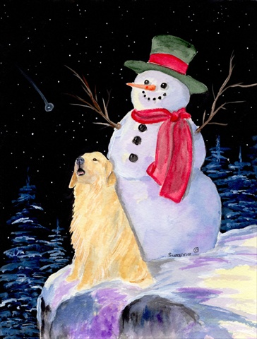 Snowman With Golden Retriever Flag Canvas- House Size