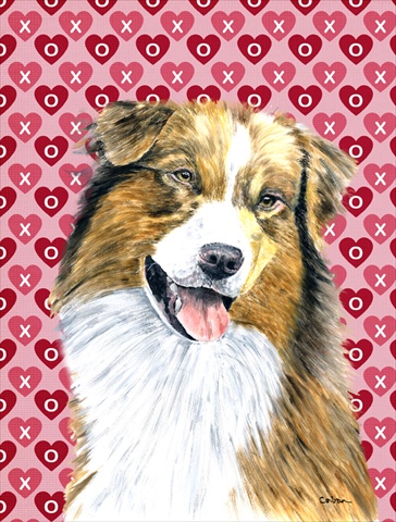 Australian Shepherd Hearts Love And Valentines Day Flag Canvas - House Size