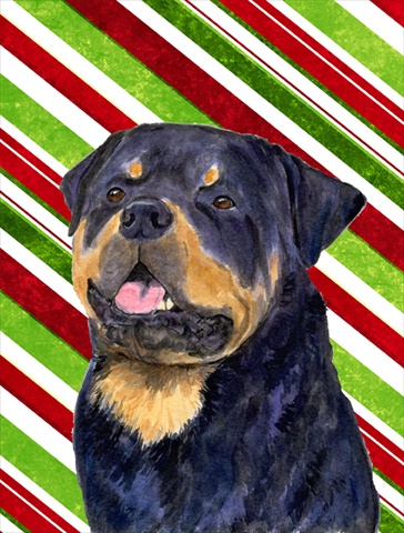 Rottweiler Candy Cane Holiday Christmas Flag Canvas- House Size