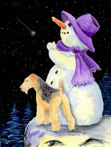 Picture of Carolines Treasures SS8956CHF 28 x 40 In. Snowman With Lakeland Terrier Flag Canvas- House Size