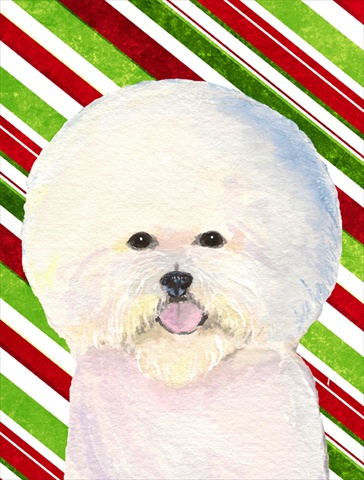 Picture of Carolines Treasures SS4595CHF 28 x 40 In. Bichon Frise Candy Cane Holiday Christmas Flag Canvas- House Size