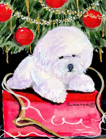 Picture of Carolines Treasures SS8957CHF 28 x 40 In. Christmas Tree With Bichon Frise Flag Canvas- House Size