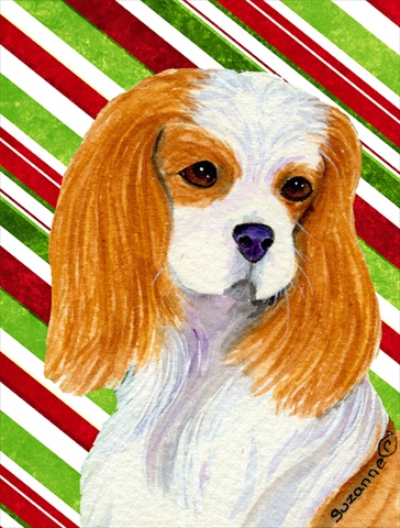 11 x 15 In. Cavalier Spaniel Candy Cane Holiday Christmas Flag, Garden Size