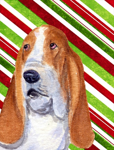 Picture of Carolines Treasures SS4597CHF 28 x 40 In. Basset Hound Candy Cane Holiday Christmas Flag Canvas- House Size
