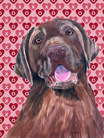 Labrador Chocolate Hearts Love Valentines Day Flag Canvas- House Size