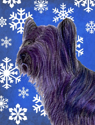 Picture of Carolines Treasures SS4601CHF 28 x 40 In. Skye Terrier Winter Snowflakes Holiday Flag Canvas- House Size