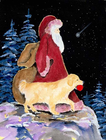 Picture of Carolines Treasures SS8973CHF 28 x 40 In. Santa Claus With Golden Retriever Flag Canvas- House Size