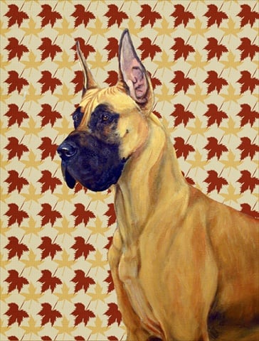 Great Dane Fall Leaves Portrait Flag- Garden Size