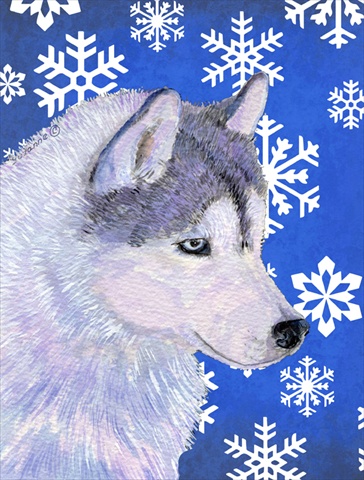 Picture of Carolines Treasures SS4602CHF 28 x 40 In. Siberian Husky Winter Snowflakes Holiday Flag Canvas- House Size