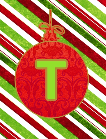 Christmas Ornament Holiday Letter T Monogram Initial Flag - House Size