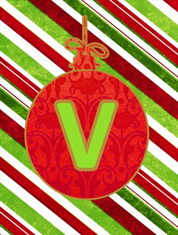 Christmas Ornament Holiday Letter V Monogram Initial Flag - House Size