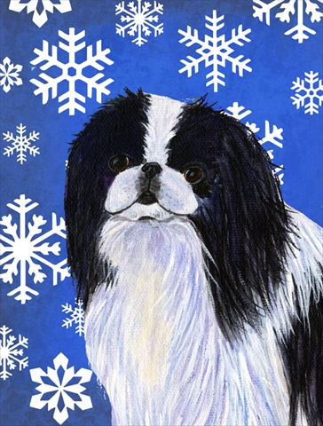 Picture of Carolines Treasures SS4605CHF 28 x 40 In. Japanese Chin Winter Snowflakes Holiday Flag Canvas- House Size