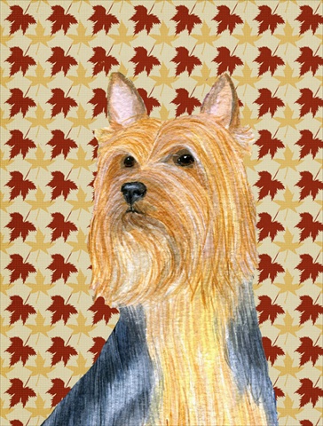 11 x 15 In. Silky Terrier Fall Leaves Portrait Flag, Garden Size