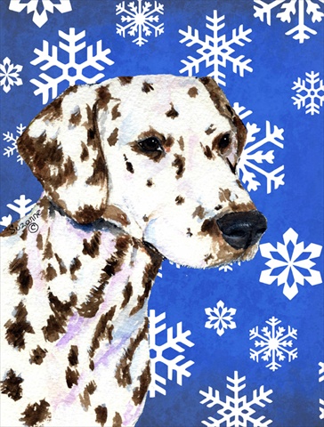 Picture of Carolines Treasures SS4607CHF 28 x 40 In. Dalmatian Winter Snowflakes Holiday Flag Canvas- House Size