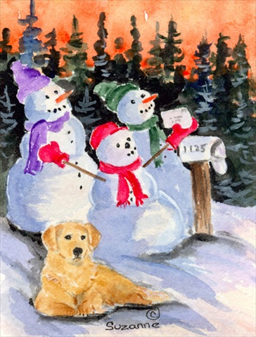 Picture of Carolines Treasures SS8989CHF 28 x 40 In. Snowman With Golden Retriever Flag Canvas- House Size