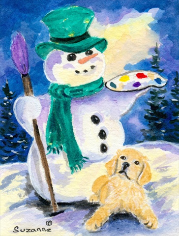 Snowman With Golden Retriever Flag Canvas- House Size