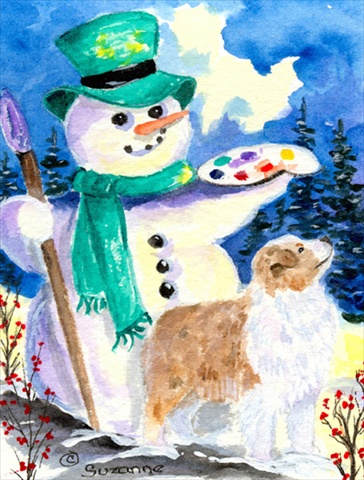 11 x 15 In. Snowman With Australian Shepherd Flag, Garden Size