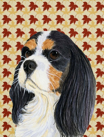 Cavalier Spaniel Fall Leaves Portrait Flag- Garden Size