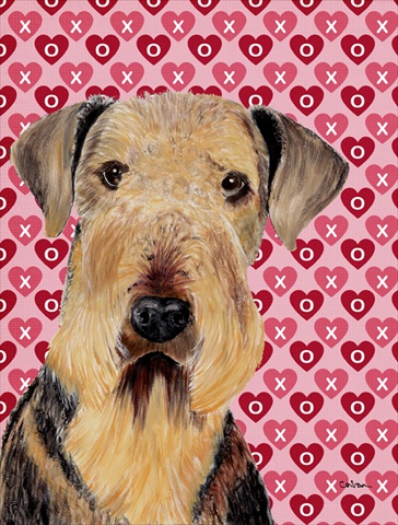 Airedale Hearts Love Valentines Day Flag Canvas- House Size