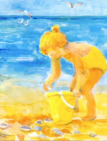 Little Girl At The Beach Flag Canvas- House Size