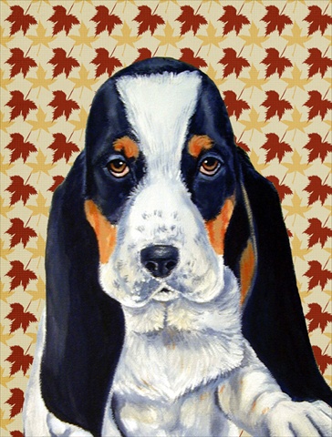 Basset Hound Fall Leaves Portrait Flag- Garden Size