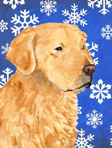 Picture of Carolines Treasures SS4614CHF 28 x 40 In. Golden Retriever Winter Snowflakes Holiday Flag Canvas- House Size