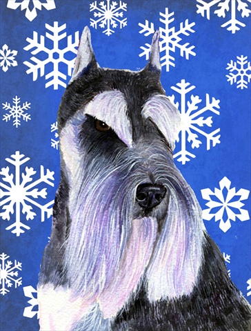 Picture of Carolines Treasures SS4615CHF 28 x 40 In. Schnauzer Winter Snowflakes Holiday Flag Canvas- House Size