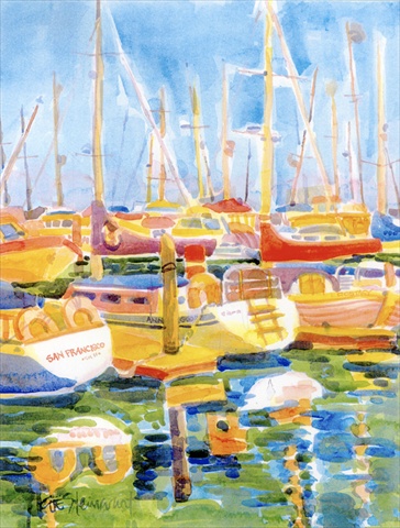 Boats At Harbour Pier Flag Canvas