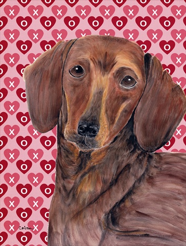 Dachshund Hearts Love Valentines Day Flag Canvas- House Size