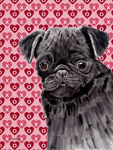 Pug Black Hearts Love Valentines Day Flag Canvas - House Size