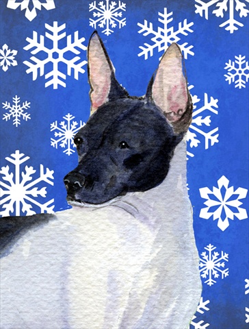 Picture of Carolines Treasures SS4618CHF 28 x 40 In. Rat Terrier Winter Snowflakes Holiday Flag Canvas- House Size