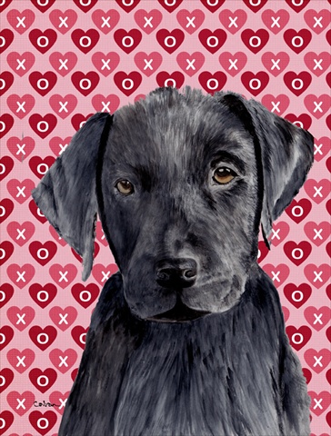 Labrador Black Hearts Love Valentines Day Flag - Garden Size