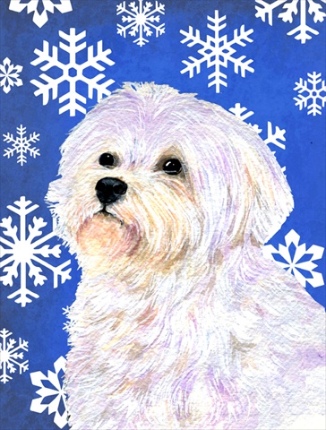 Picture of Carolines Treasures SS4619CHF 28 x 40 In. Maltese Winter Snowflakes Holiday Flag Canvas- House Size