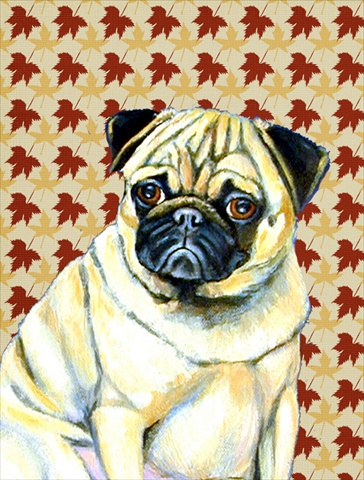 Pug Fall Leaves Portrait Flag - Garden Size